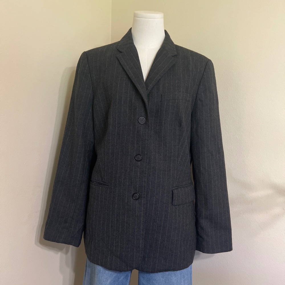 Brooks Brothers 346 Womens 100% Wool Pinstripe Blazer Jacket Charcoal Gray 12
